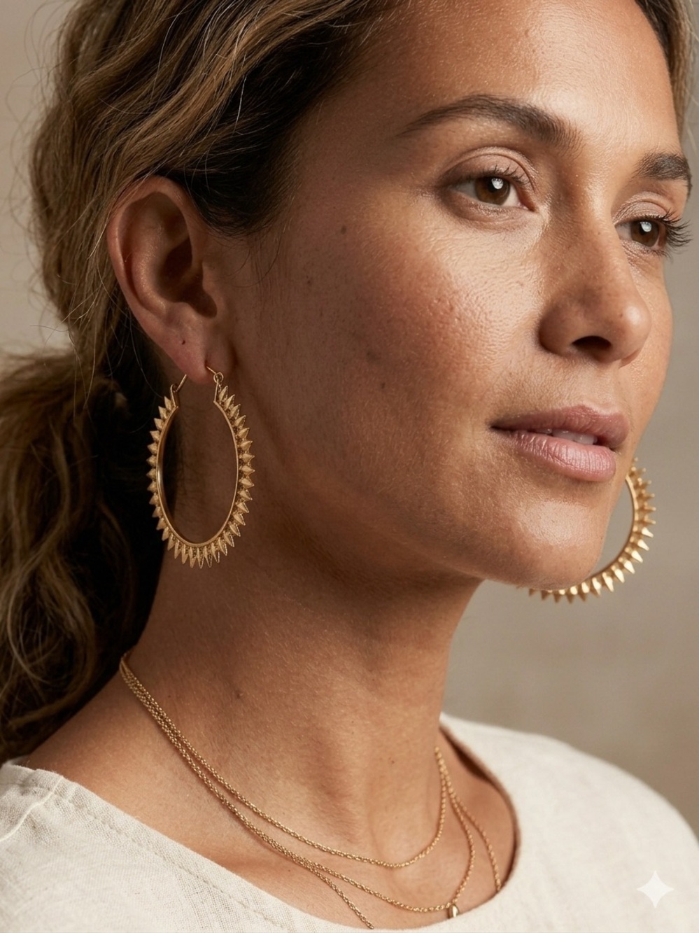 Vintage Boho Gold Brass Spiked
Hoop Statement Earrings